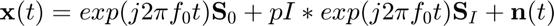 $$\textbf{x}(t)=exp({j2{\pi}f_0t})\textbf{S}_0+pI*exp({j2{\pi}f_0t})\textbf{S}_I+\textbf{n}(t)$$